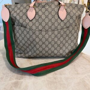 Gucci Beige Tote with Pink and Green Accents